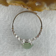 Natural Type A Semi Icy Faint Green Jadeite Round Shape Cabouchon with Cubic Zirconia in S925 Silver Ring (Adjustable Size) 1.44g 7.9 by 4.5mm - Huangs Jadeite and Jewelry Pte Ltd