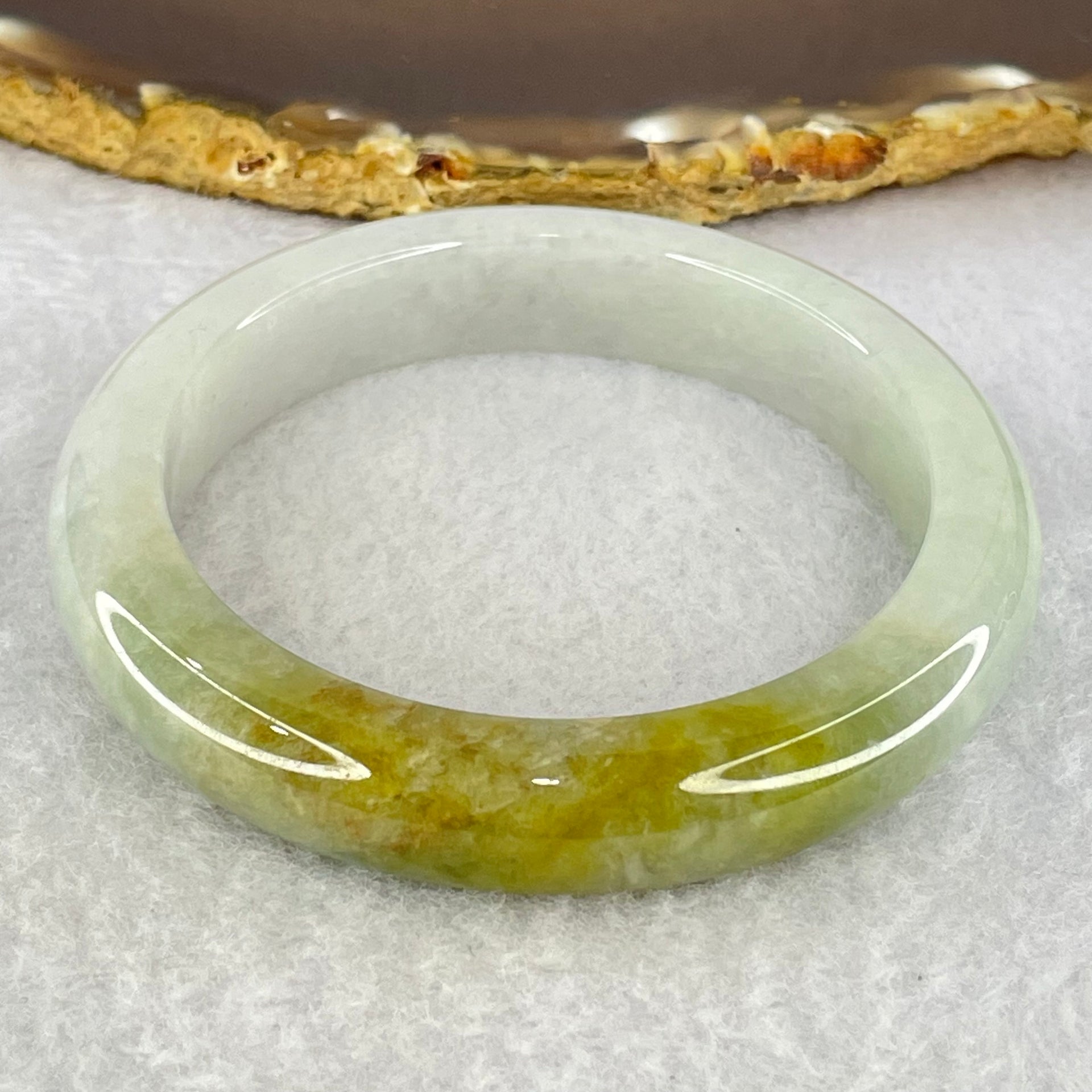 Type A Green Lavender with Brownish Yellow Patches Jadeite Bangle Internal Diameter 55.1mm 56.67g 11.9 by 8.7mm (VerSlight External Line + Very Slight Internal Line) - Huangs Jadeite and Jewelry Pte Ltd