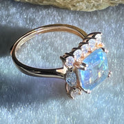 Natural Aquamarine with Crystals in S925 Sliver Rose Gold Color Ring (Adjustable Size) 2.90g 8.7 by 8.2 by 3.0mm - Huangs Jadeite and Jewelry Pte Ltd