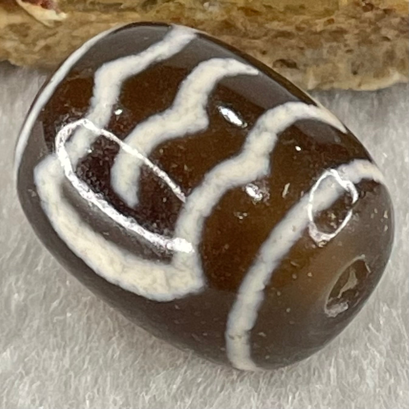 Natural Powerful Tibetan Old Oily Agate Double Garuda Dzi Bead Heavenly Master (Tian Zhu) 虎呀天诛 4.93g 17.2 by 13.4mm - Huangs Jadeite and Jewelry Pte Ltd