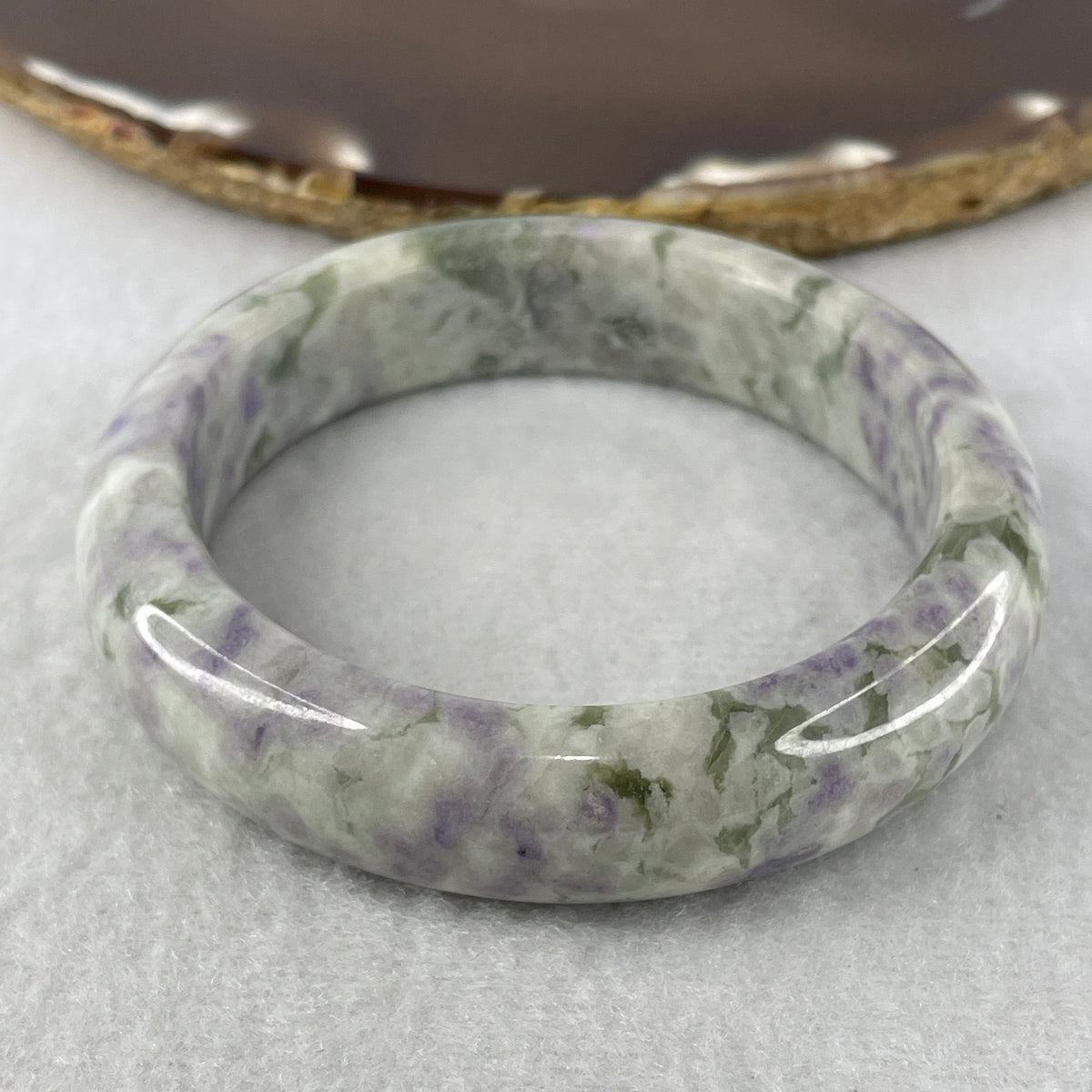 Natural Green & Purple Tree Agate Bangle | (61.98g | 55.5mm Inner Diameter | 14.7x8.5mm | Heart, Crown & Root Chakra Synergy, Deep Earth Grounding, Spiritual Growth & Prosperity Shield)