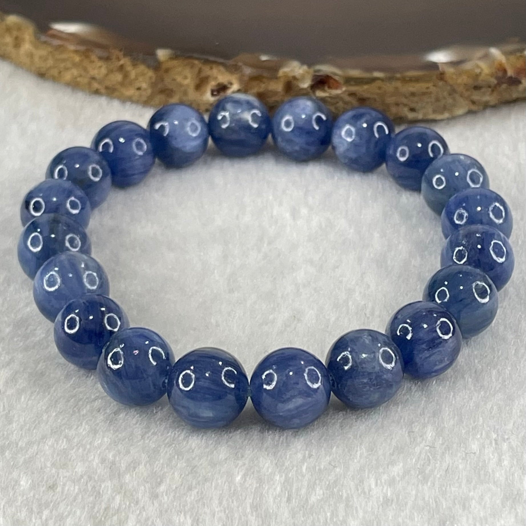 Natural Blue Kyanite Beads Bracelet 31.94g 15.5cm 9.8mm 20 Beads - Huangs Jadeite and Jewelry Pte Ltd