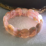 Above Average Natural Pink Flower Agate Shou Pai Bracelet 37.75g 17cm 17.8 by 13.1mm 15 Pieces (Slight External Rough) - Huangs Jadeite and Jewelry Pte Ltd