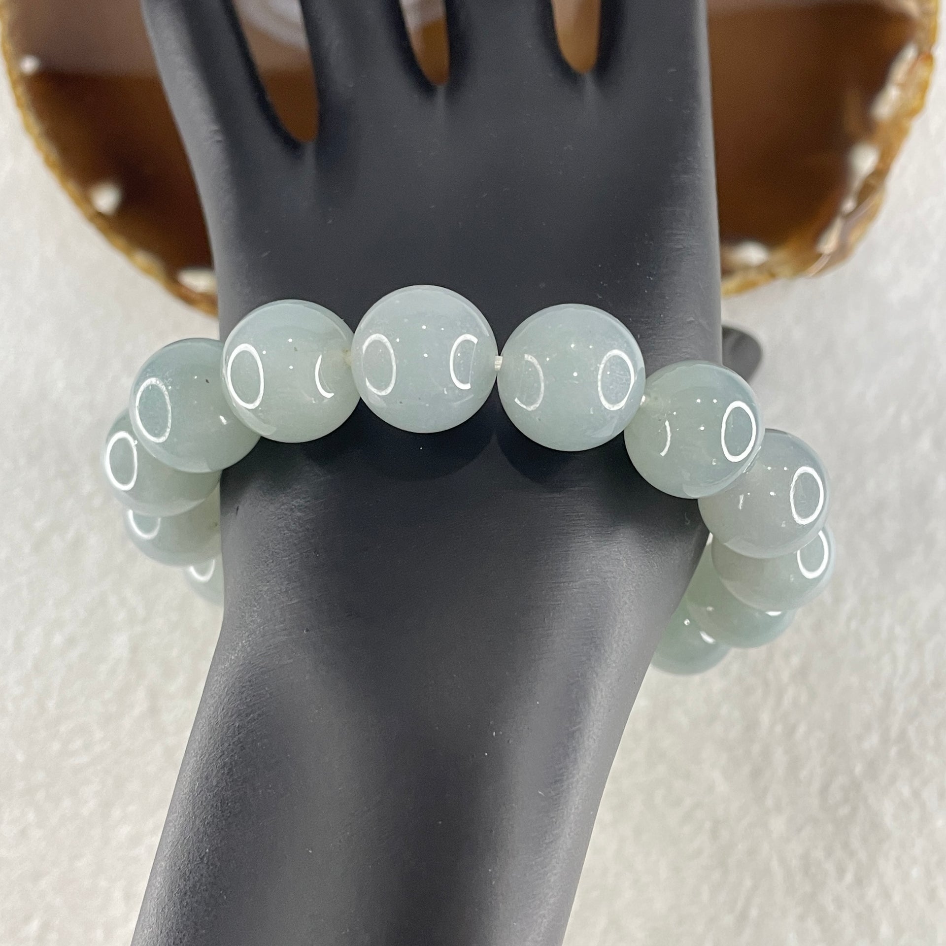 Type A High Quality Faint Grey & Lavender Jade Jadeite Beads Bracelet - 77.9g 14.5mm/bead 16 beads 18cm - Huangs Jadeite and Jewelry Pte Ltd