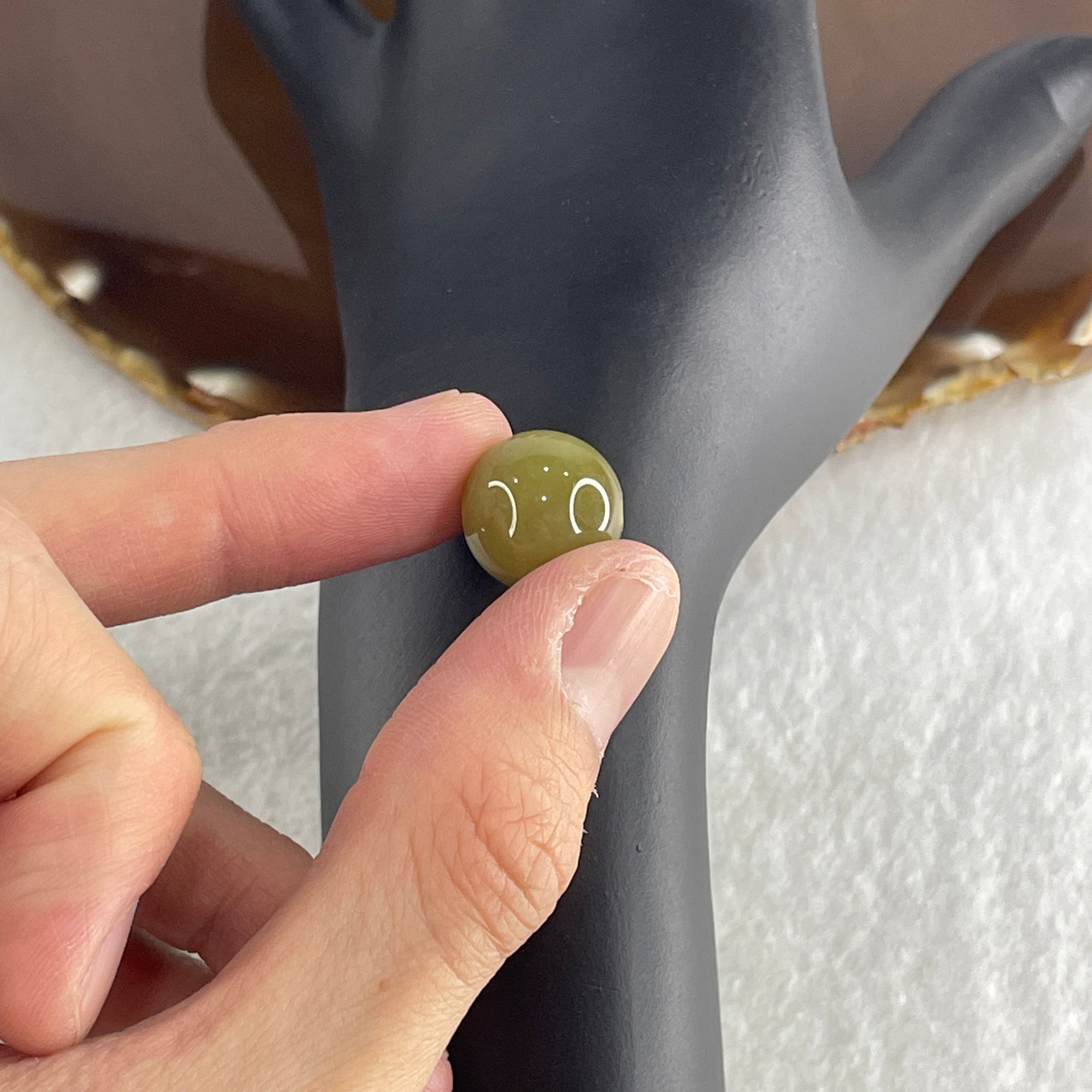 Natural Type A Yellowish Green Jadeite Bead Charm 4.49g 13.8mm - Huangs Jadeite and Jewelry Pte Ltd