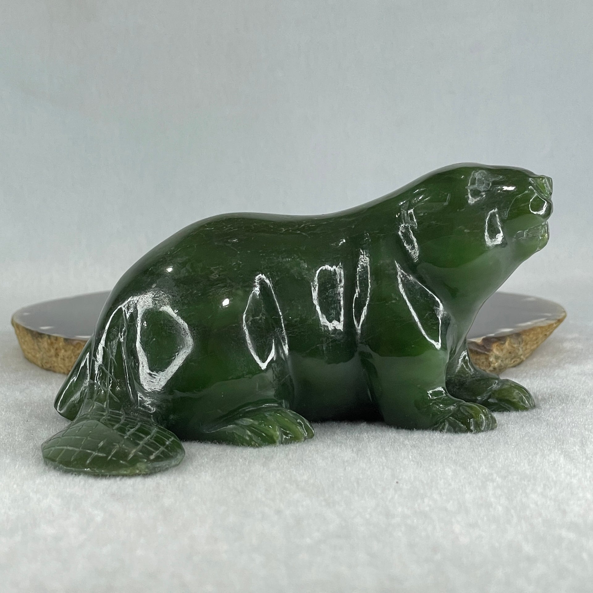 Natural Dark Green Serpentine Seal Display 481.5g 118.0 by 92.6 by 58.6mm - Huangs Jadeite and Jewelry Pte Ltd