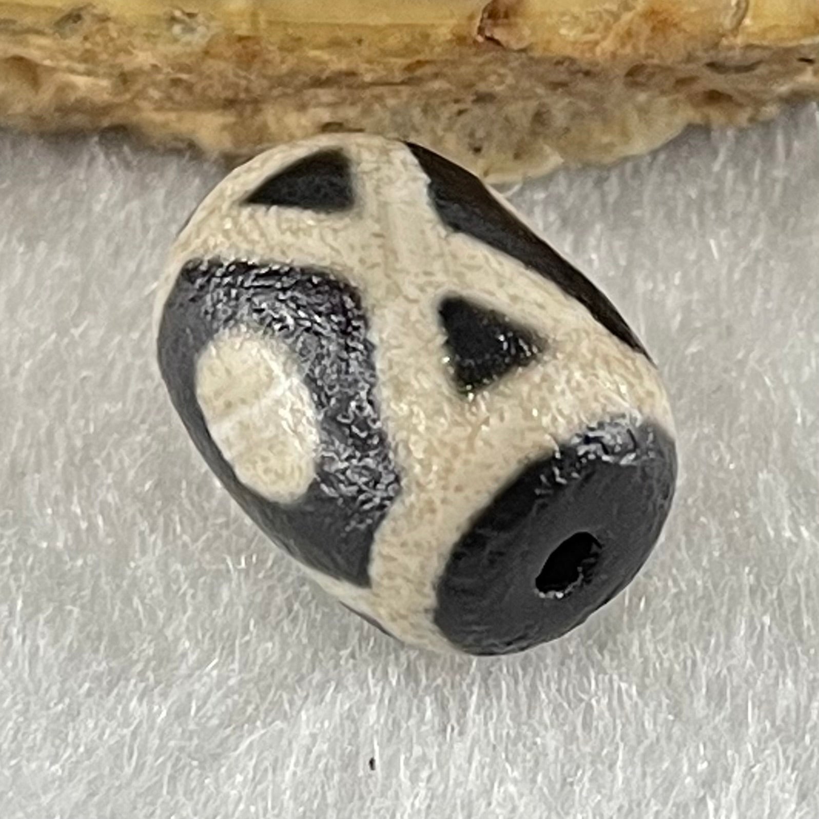 Natural Powerful Tibetan Old Oily Agate Jin Gang 3 Eyes Dzi Bead Heavenly Master (Tian Zhu) 金刚三眼天诛 2.20g 13.8 by 10.0mm - Huangs Jadeite and Jewelry Pte Ltd