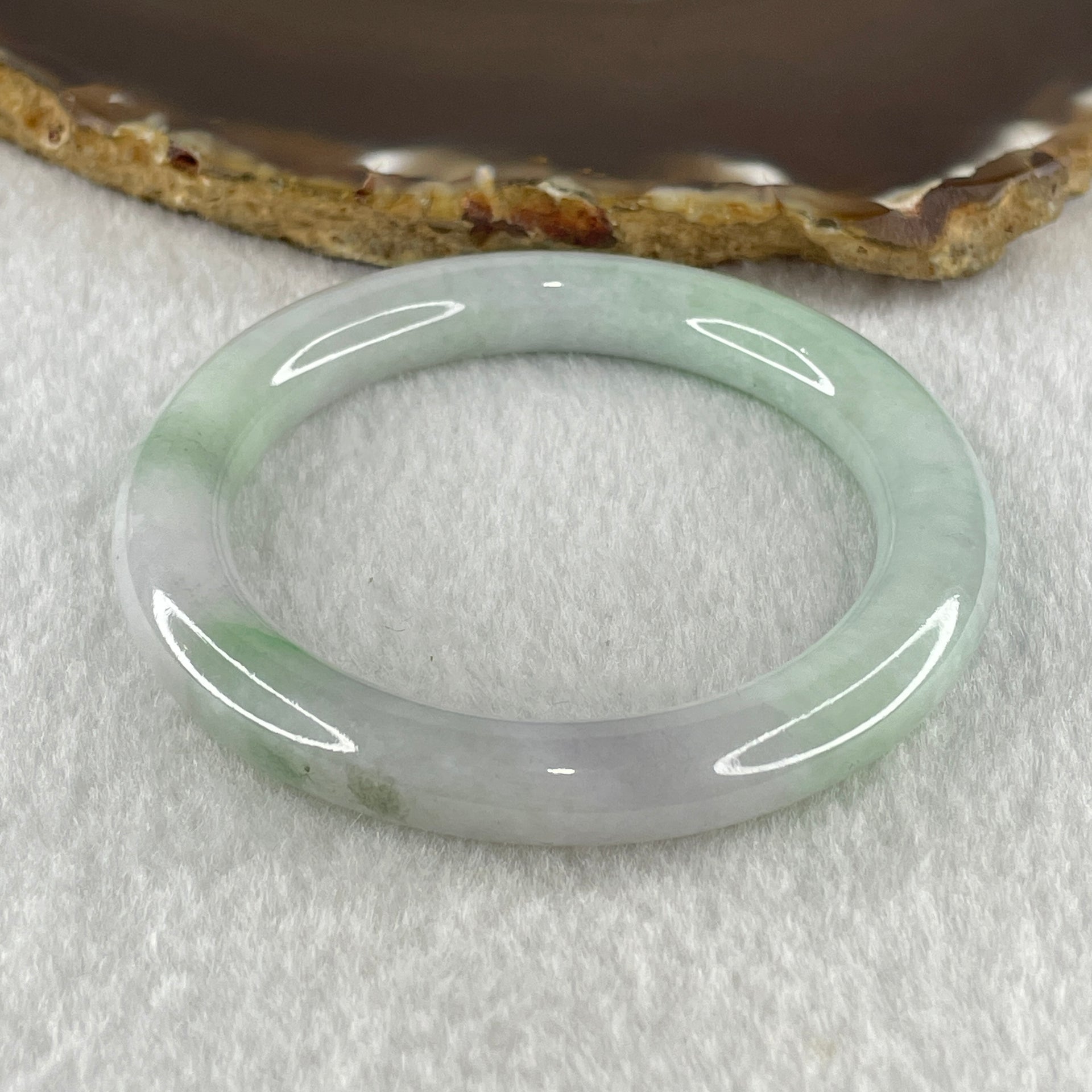 Natural Type A Jelly Light Green Light Lavender Jadeite Bangle 36.45g Inner Diameter 49.3mm 8.6 by 9.5mm (Very Slight Internal Lines) - Huangs Jadeite and Jewelry Pte Ltd