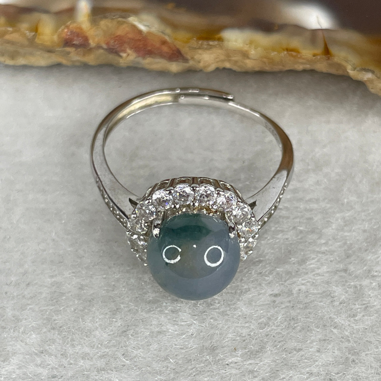 Type A Icy Blueish-Green Jadeite High-Dome Cabochon Ring | Liquid-Glass Translucent Cushion Orb | Solid S925 Sterling Silver Setting | Smart Adjustable Sizing (2.91g 8.7x6.0mm)