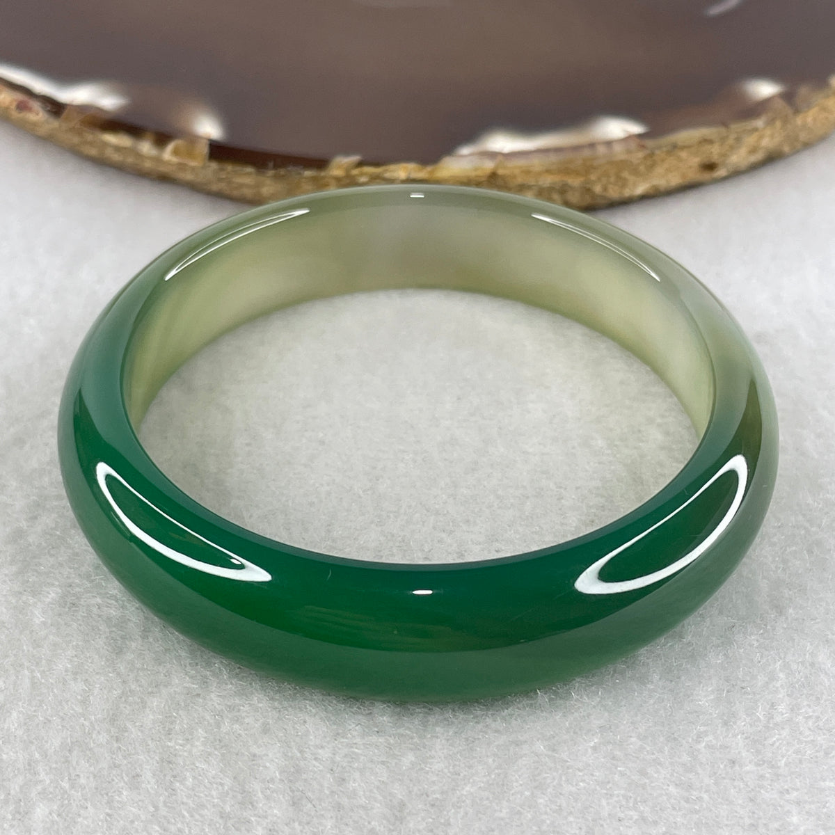 Natural Green Agate Chalcedony Bangle | (33.48g | 54.2mm Inner Diameter | 13.0x6.8mm | Heart & Solar Plexus Chakra Harmony, Abundance, Vitality & Peaceful Balance)