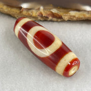 Natural Powerful Tibetan Old Oily Red White Agate One Eye Gold Metal Element Dzi Bead Heavenly Master (Tian Zhu) 一眼金天珠 11.50g 38.6 by 13.9mm - Huangs Jadeite and Jewelry Pte Ltd
