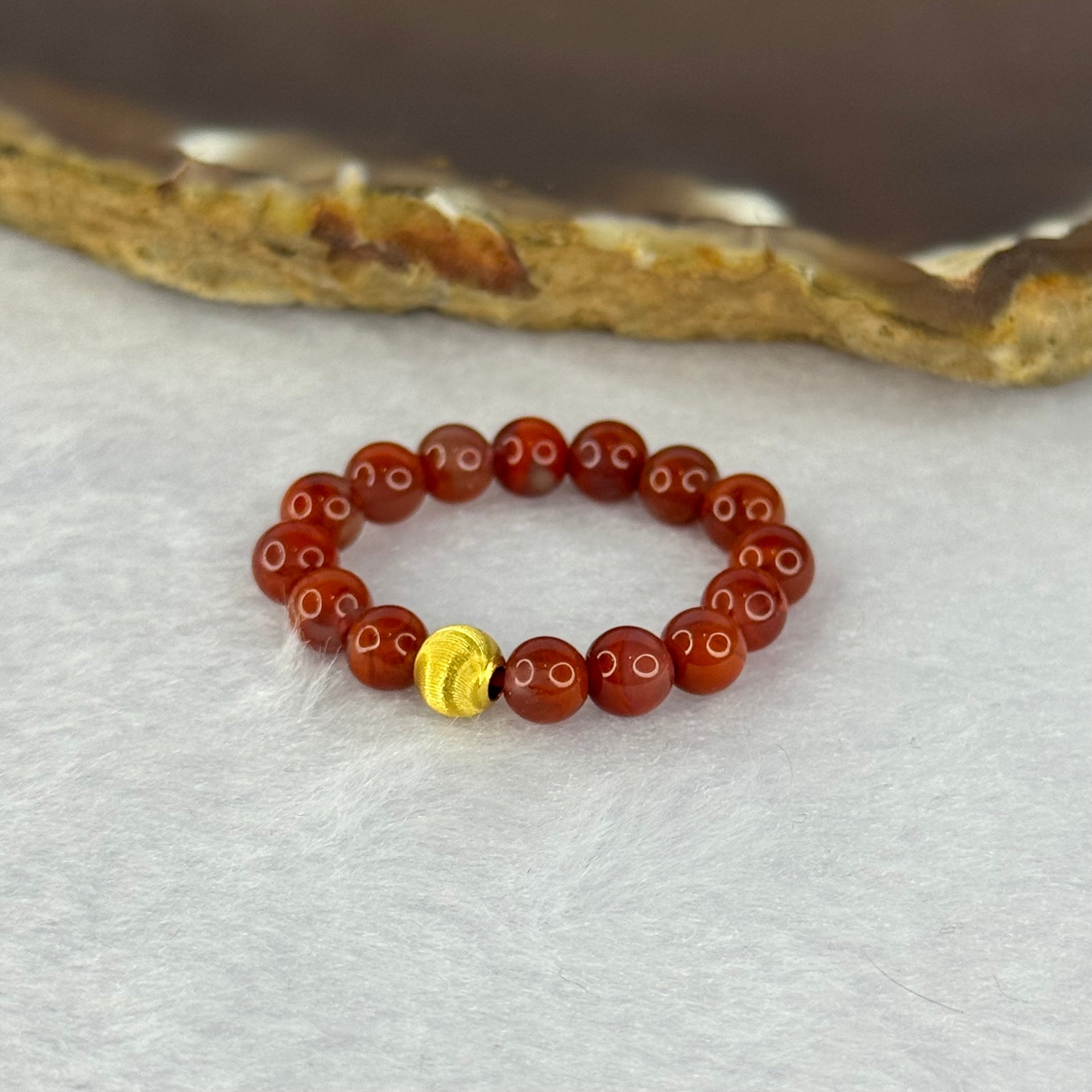 Natural Red Agate Bead Ring 2.40g US 9.5 / HK 21 4.8mm 15 Beads - Huangs Jadeite and Jewelry Pte Ltd