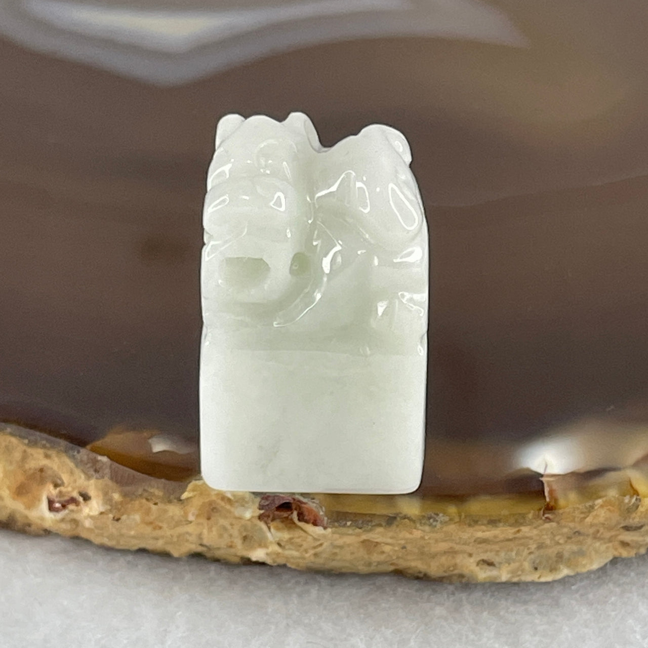 Certified Natural Type A Green with Lavender Jadeite Mini Tower Pixiu Seal Display 13.90g 24.1 by 14.8 by 13.9mm