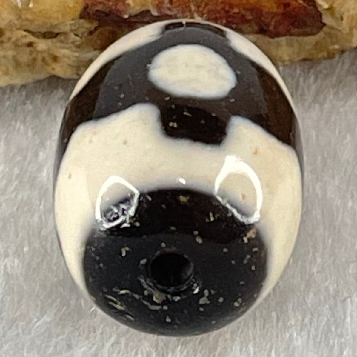 Natural Powerful Tibetan Old Oily Dark Brown With White Agate 3 Eyes Dzi Bead Heavenly Master (Tian Zhu) 三眼天诛 4.73g 17.3 by 13.4mm - Huangs Jadeite and Jewelry Pte Ltd