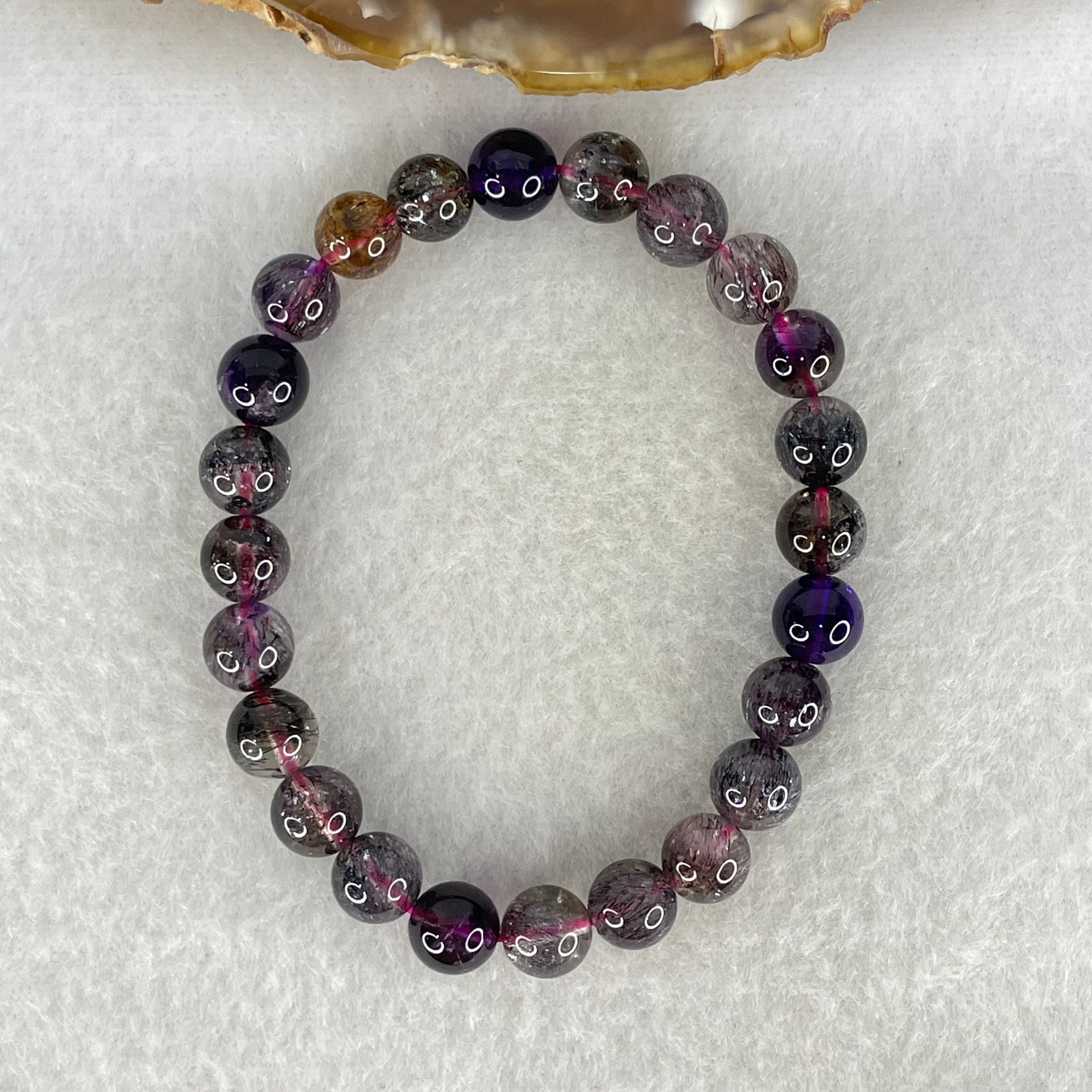 Good Grade Natural Blackcurrant Super 7 Beads Bracelet 12.59g 14cm 7.3mm 24 Beads - Huangs Jadeite and Jewelry Pte Ltd