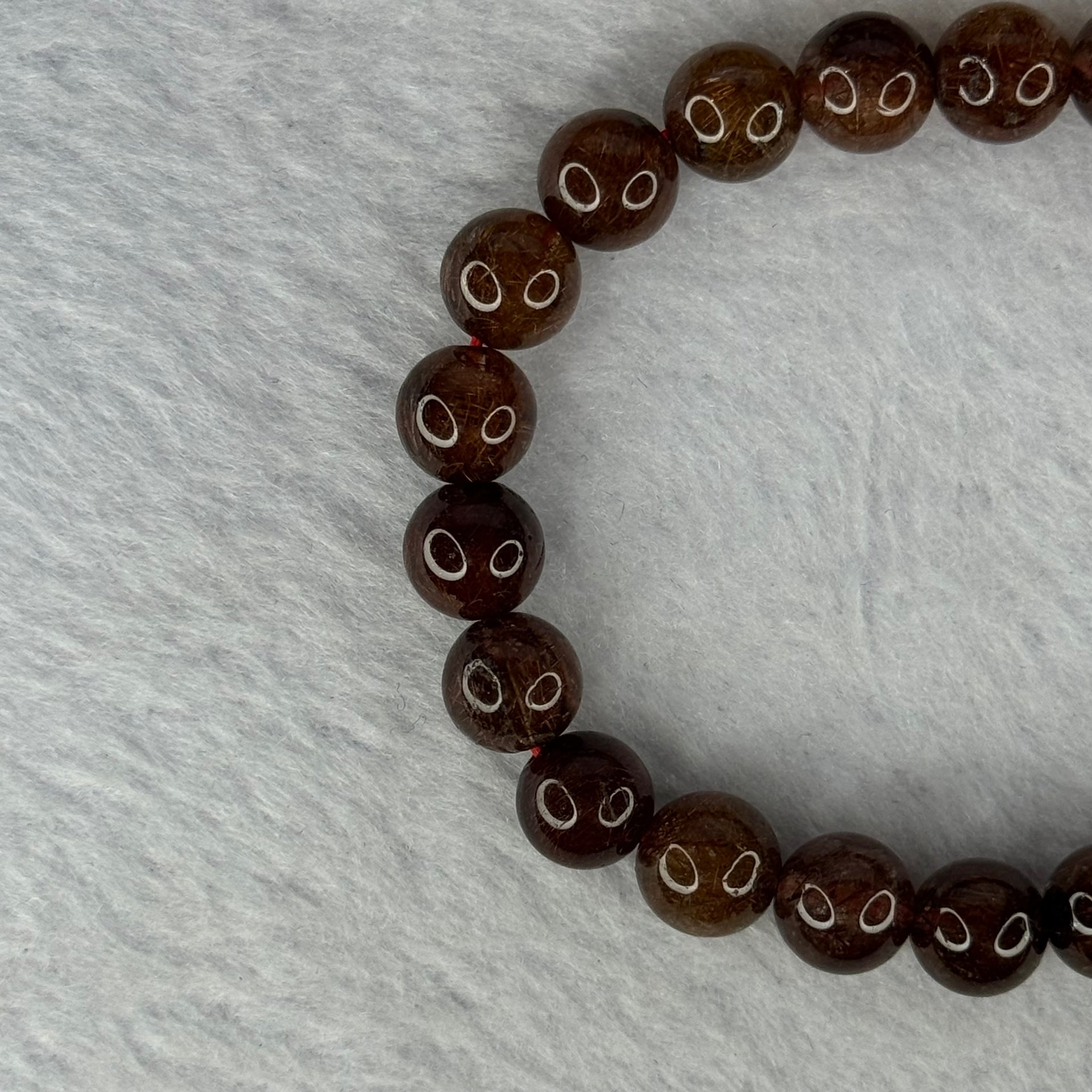 Natural Copper Rutilated Quartz Beads Bracelet 天然銅髮晶手镯 19.38g 16cm 8.9mm 22 Beads - Huangs Jadeite and Jewelry Pte Ltd