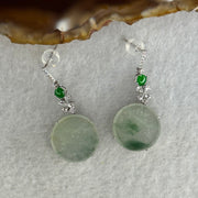 Type A Icy Faint Green with Blueish Green Piao Hua Jade Jadeite Earrings 18k White gold, diamonds and white sapphires 5.08g 33.6 by 14.8 by 5.2mm - Huangs Jadeite and Jewelry Pte Ltd