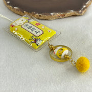 Porcelain Yellow Fortune Cat Yushou Charm 14.09g 14.8 by 17.5 by 14.4mm - Huangs Jadeite and Jewelry Pte Ltd