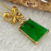 Type A Old Mine Spicy Green Jadeite with Diamonds in 18K Yellow Gold Necklace 2.42g 11.6 by 9.5 by 2.2mm 40cm - Huangs Jadeite and Jewelry Pte Ltd