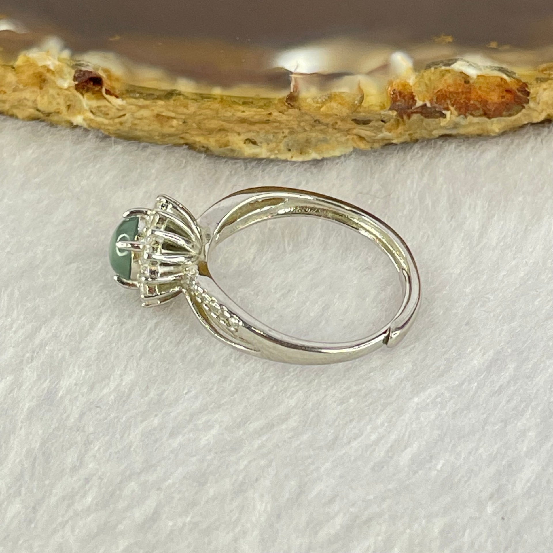 Type A Icy Blueish Green in S925 Sliver Ring (Adjustable Size) 2.63g 5.7 by 2.5mm - Huangs Jadeite and Jewelry Pte Ltd