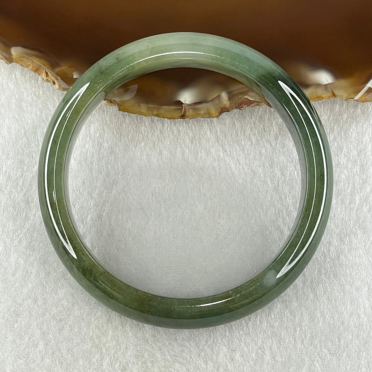 Natural Type A Dark with Light Green Jadeite Bangle 44.36g Inner Diameter 53.4mm 12.2 by 7.3mm (Slight Internal Lines) - Huangs Jadeite and Jewelry Pte Ltd