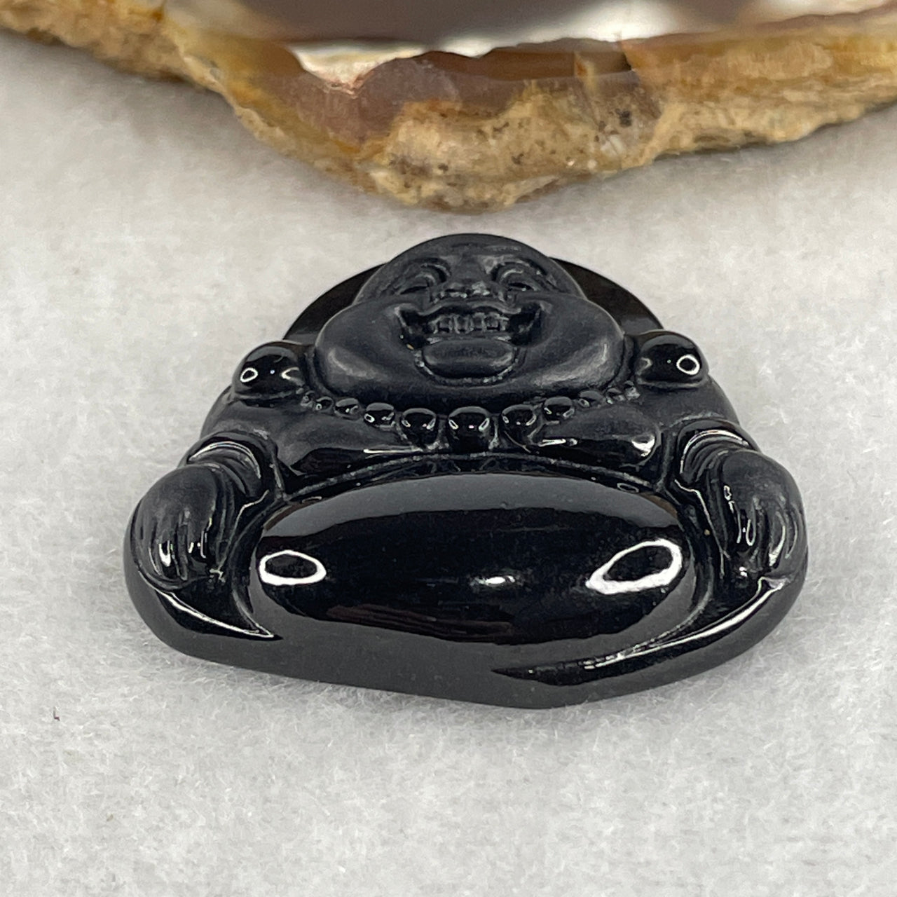 Certified Type A Opaque Black Omphacite Jadeite Milo Laughing Buddha Pendant | Maitreya Joy, Wealth & Goodwill Protection (13.47g | 33.4 x 33.5 x 8.0mm)