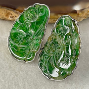 Antique Natural Type A Oldmine Spicy Green Jadeite Ruyi and Coin With S925 Sliver Earrings 10.16g 29.0 by 17.8 by 1.0mm - Huangs Jadeite and Jewelry Pte Ltd