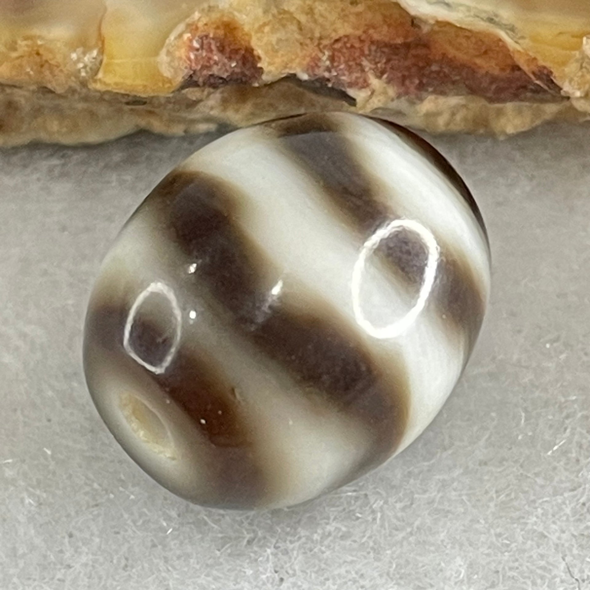 Natural Powerful Tibetan Old Oily Agate Water Wave Daluo Amulet (Tian Zhu) Dzi Bead 2.74g 13.6 by 12.0mm - Huangs Jadeite and Jewelry Pte Ltd