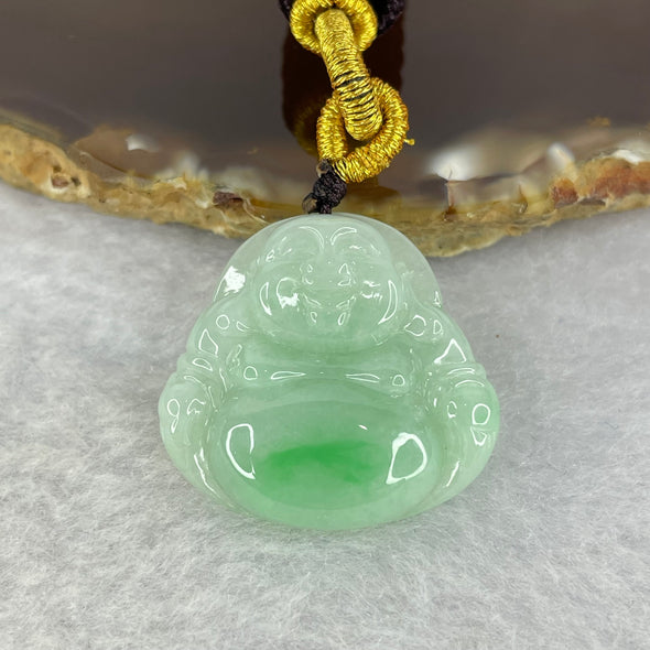 Type A Light Green with Apple Green Patch Milo Buddha Pendent 6.43g 24.8 by 26.3 by 5.9mm - Huangs Jadeite and Jewelry Pte Ltd
