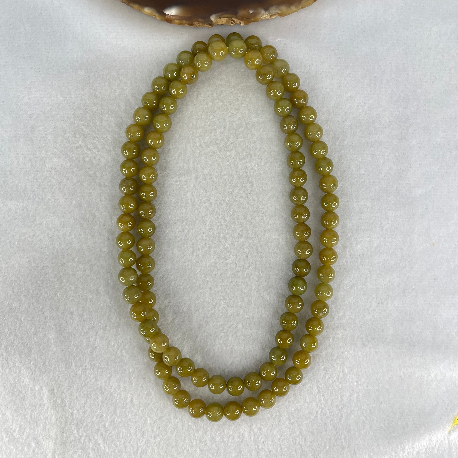 Good Grade Type A Natural Yellowish Brown Jadeite Beads Necklace 83.78g 72cm by 8.2mm 96 Beads - Huangs Jadeite and Jewelry Pte Ltd