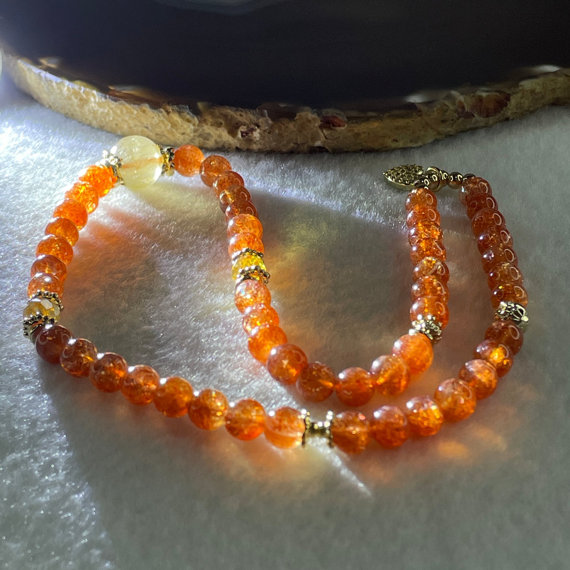 Very Good Natural Golden Sun Stone Beads with Charm Necklace 22.69g 36cm 6.3mm 51 Beads - Huangs Jadeite and Jewelry Pte Ltd