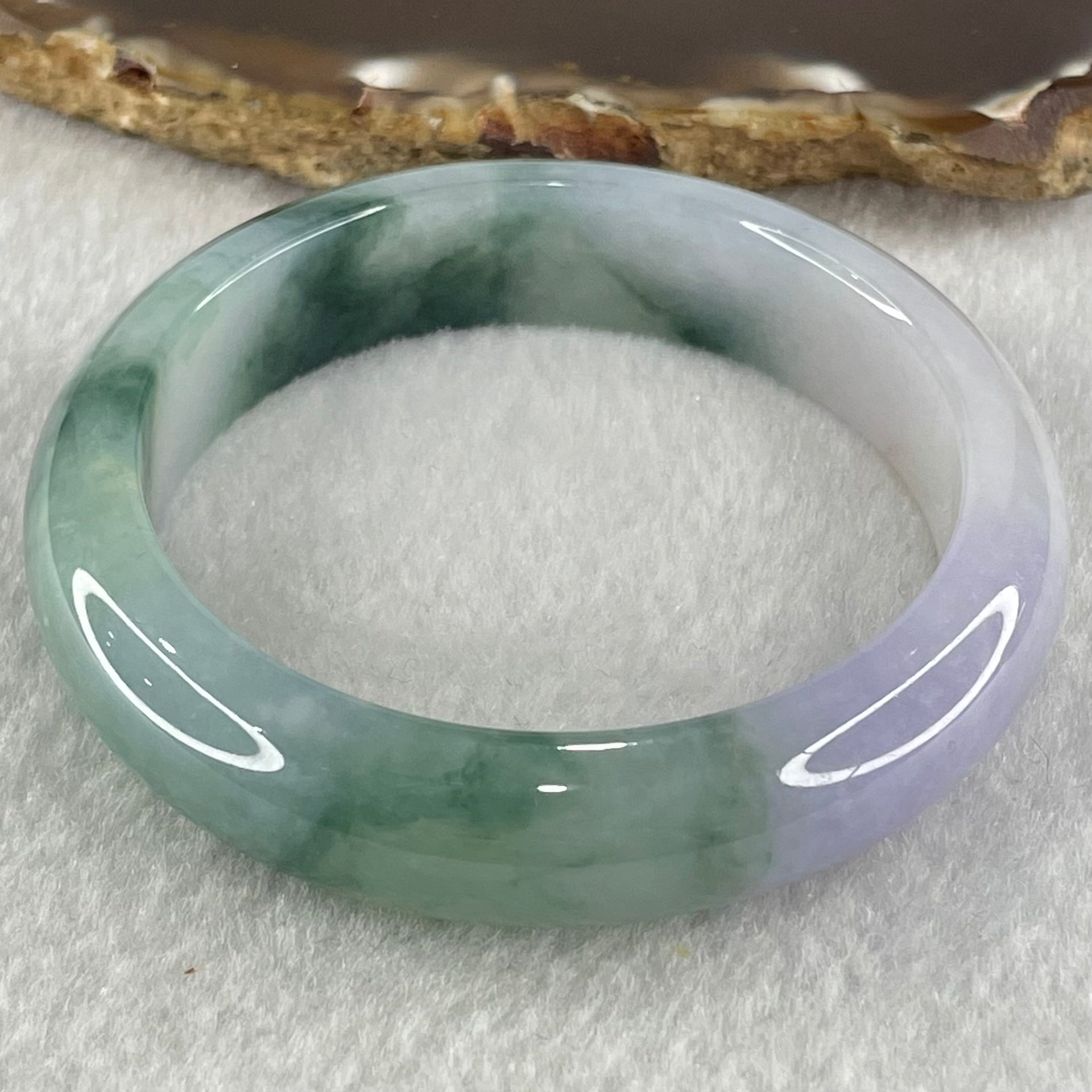Type A Jelly Bright Lavender with Dark Blueish Green Piao Hua Jadeite Bangle 47.66g Internal Diameter 51.2mm 12.8 by 8.4mm (Very Slight Internal Line) - Huangs Jadeite and Jewelry Pte Ltd
