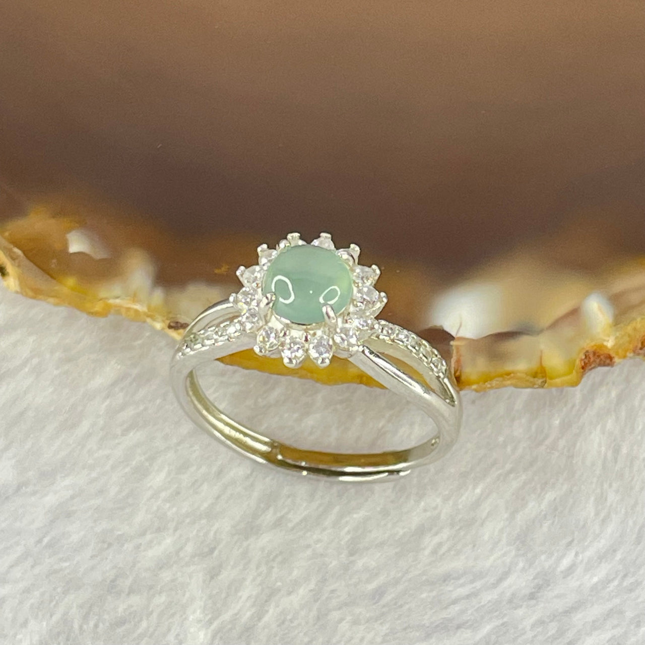 Type A Icy Blueish Green in S925 Sliver Ring (Adjustable Size) 2.63g 5.7 by 2.5mm - Huangs Jadeite and Jewelry Pte Ltd