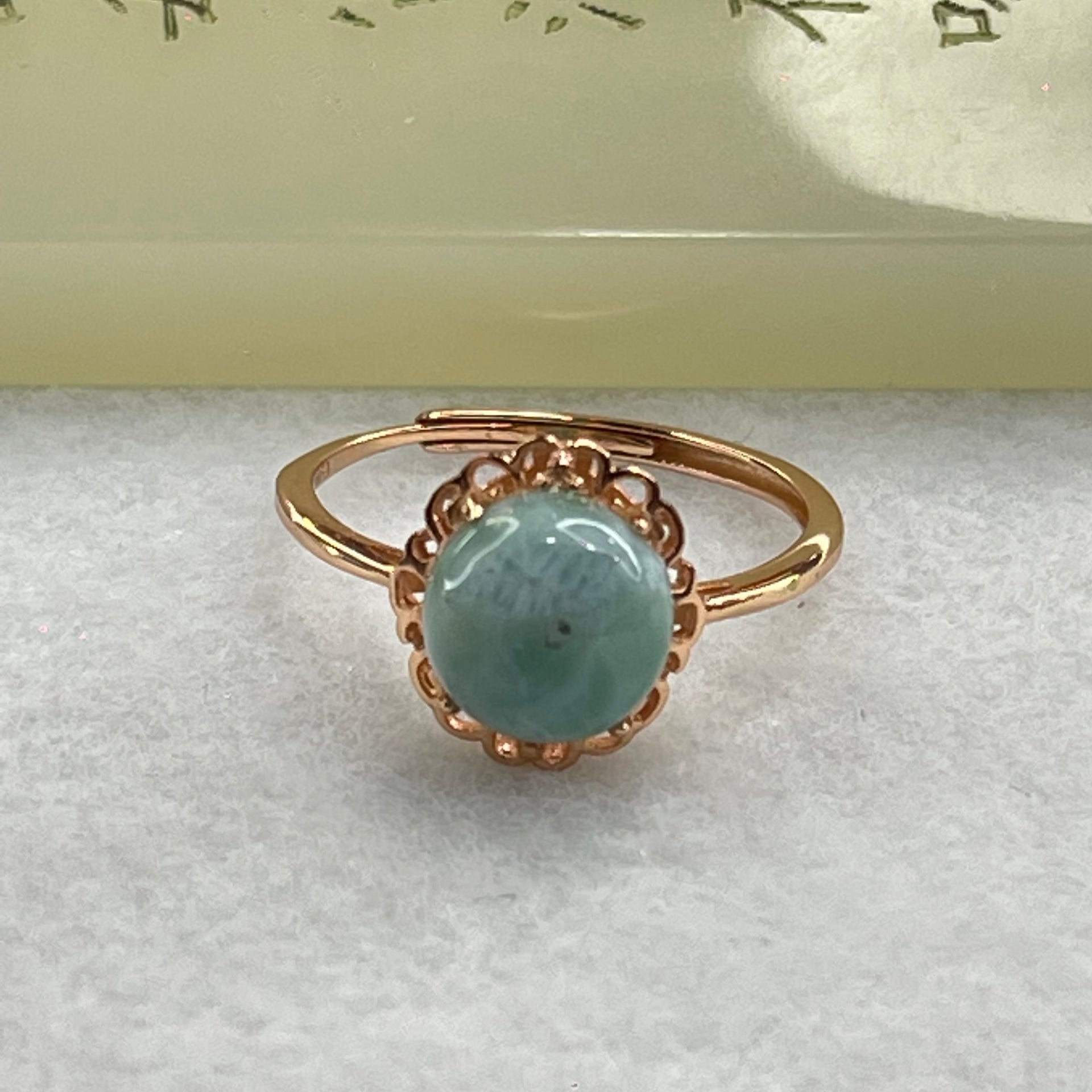 Natural Larimar in S925 Silver Rose Gold Color Ring (Adjustable Size) 2.03g 9.0 by 5.0mm - Huangs Jadeite and Jewelry Pte Ltd