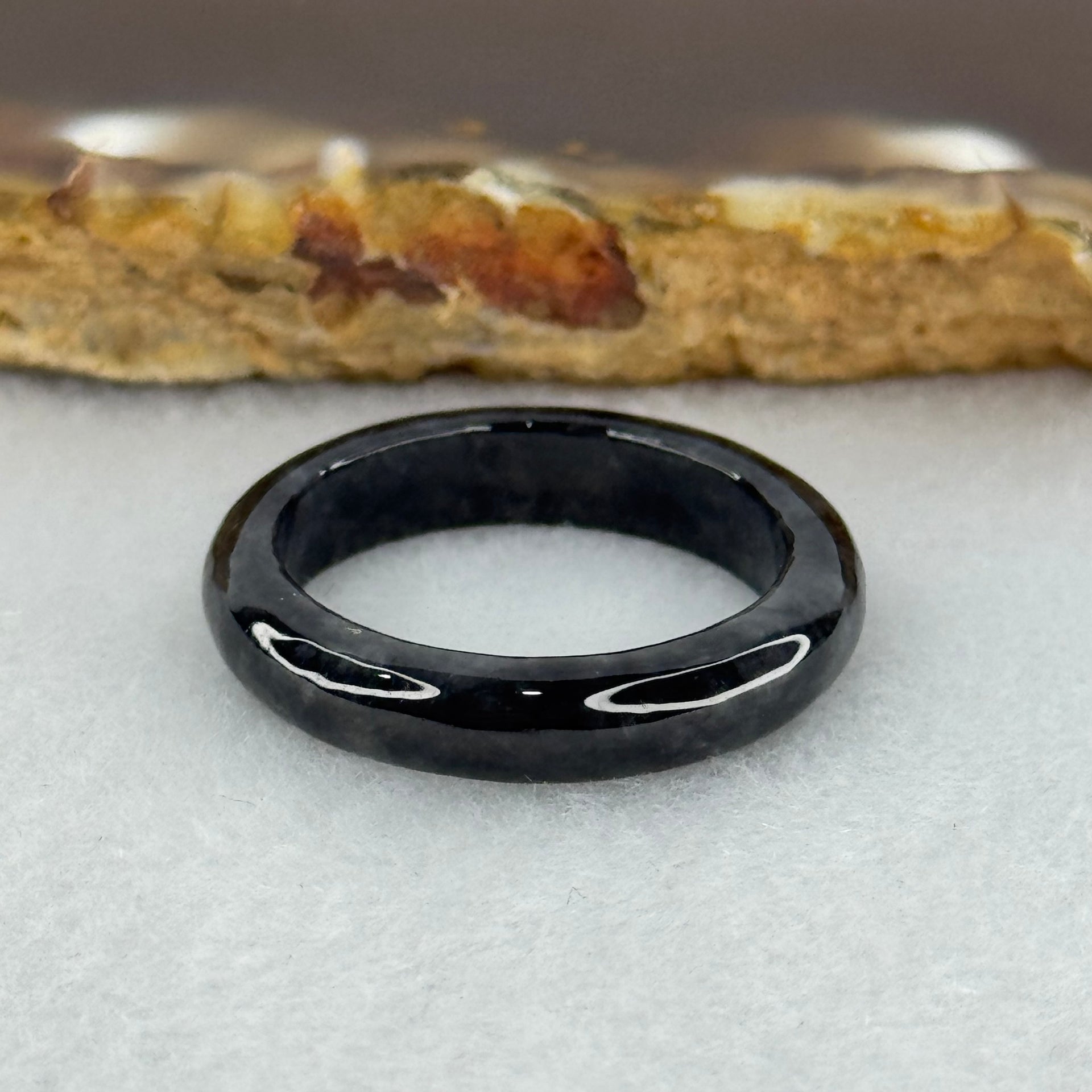 Type A Wuji Black Grey Jadeite Ring 2.47g 4.6 by 3.2mm US7.8 HK17.5 (Very Slight Internal Line) - Huangs Jadeite and Jewelry Pte Ltd