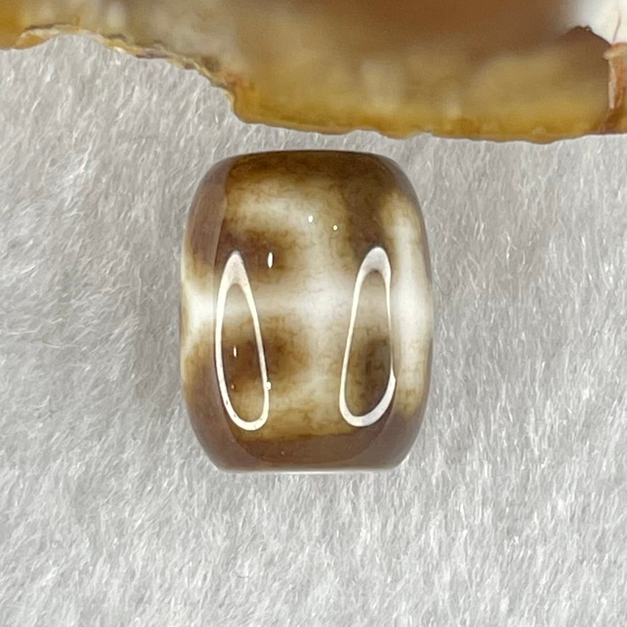 Natural Powerful Tibetan Old Oily Dark Brown with White Agate Patina Guiren Tairen Human Dzi Bead Totem Amulet Heavenly Master (Tian Zhu) 贵人天诛 2.70g 13.5 by 10.9mm - Huangs Jadeite and Jewelry Pte Ltd