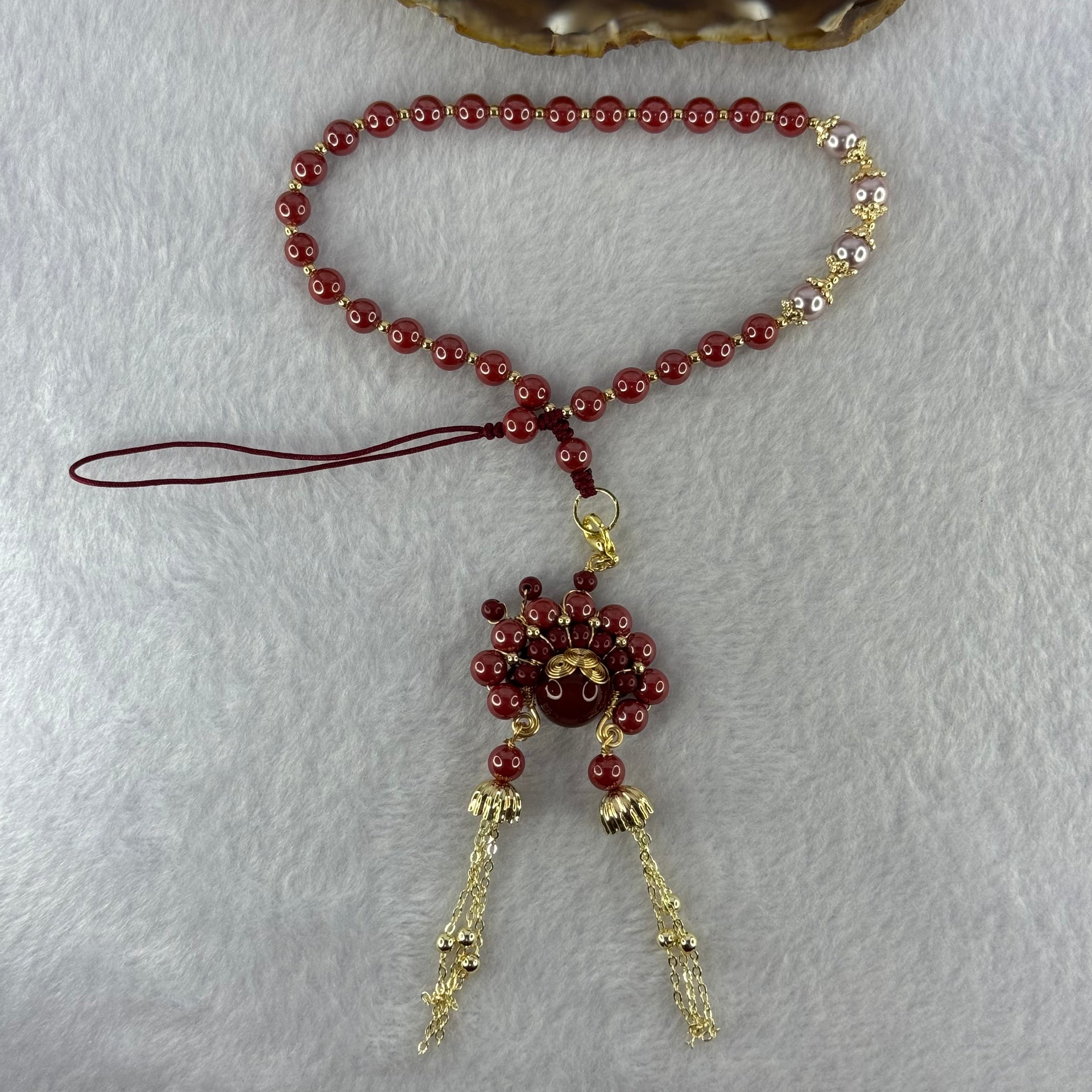 Natural Red Cinnabar Beads Princess Handphone Charm 25.90g 12.2mm - Huangs Jadeite and Jewelry Pte Ltd