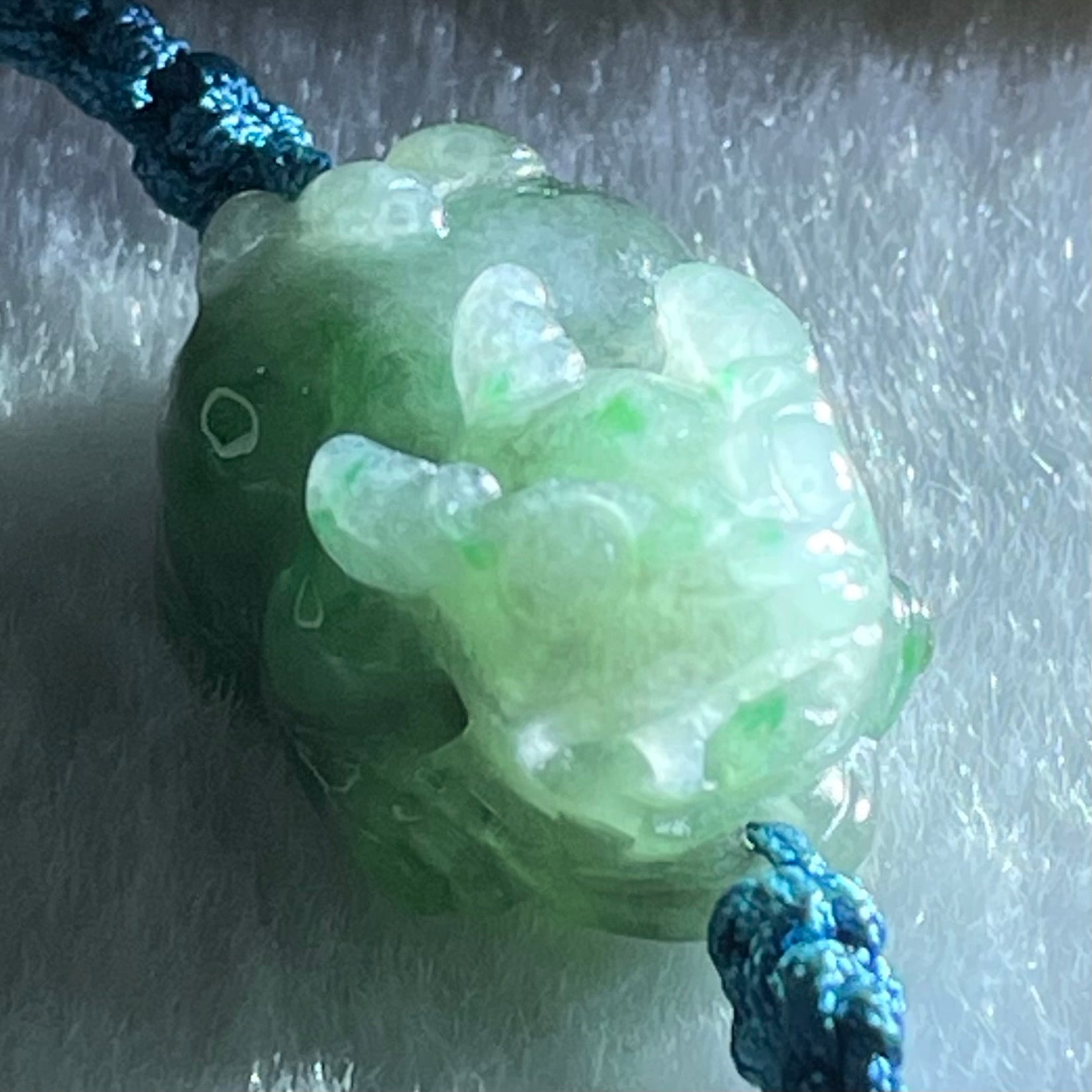 Type A Blueish Green with Wuji Black Grey Piao Hua Jadeite Male Pixiu String Bracelet 3.82g 15cm 17.7 by 13.2 by 9.6mm - Huangs Jadeite and Jewelry Pte Ltd