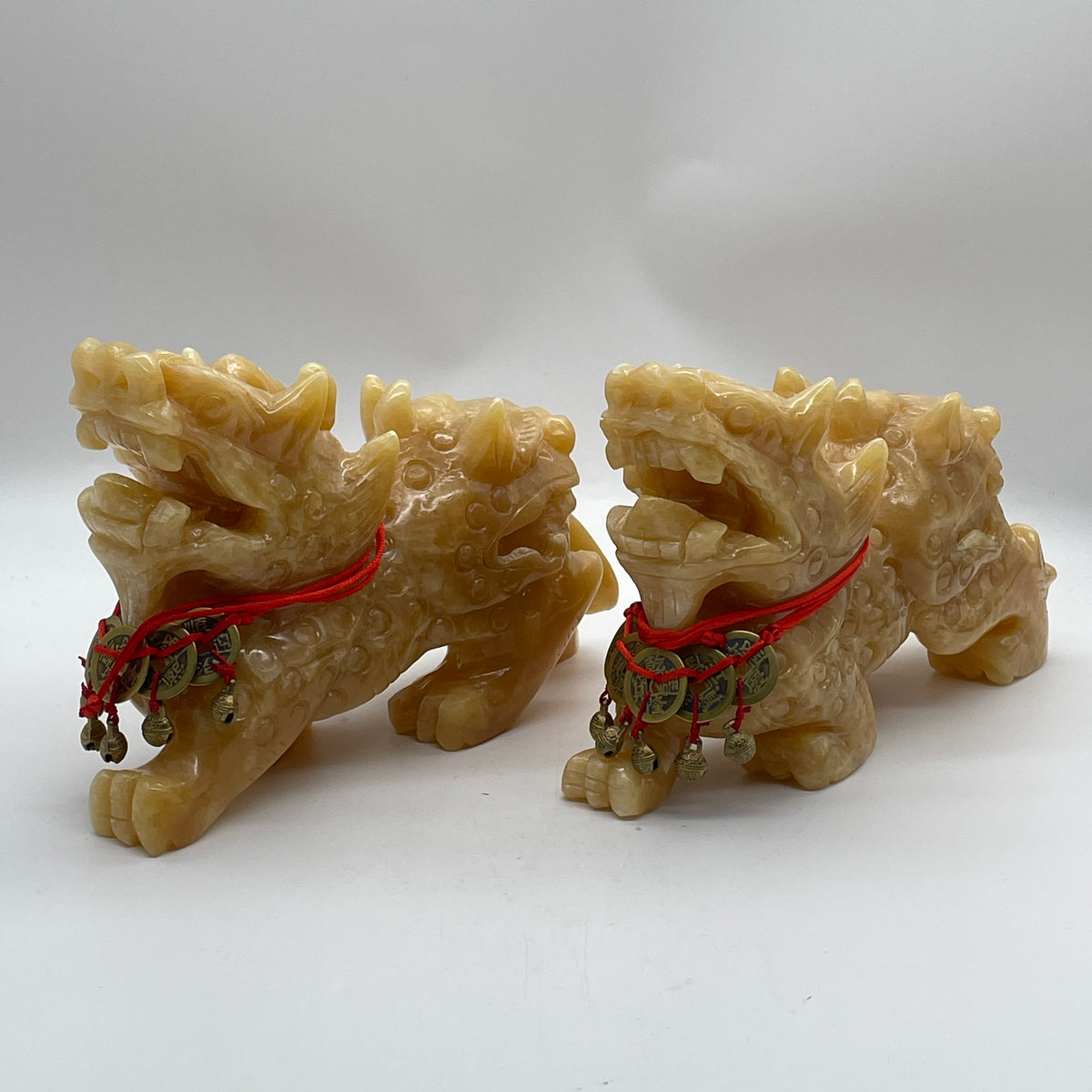 4,561.1g Grand-Scale Natural Yellow Calcite Double-Headed Pixiu Pair | Sovereign Imperial Feng Shui Guardians | Ultimate Solar Wealth Manifestation, Cash Flow Alignment & Success Centerpiece (67.5x230x145mm)