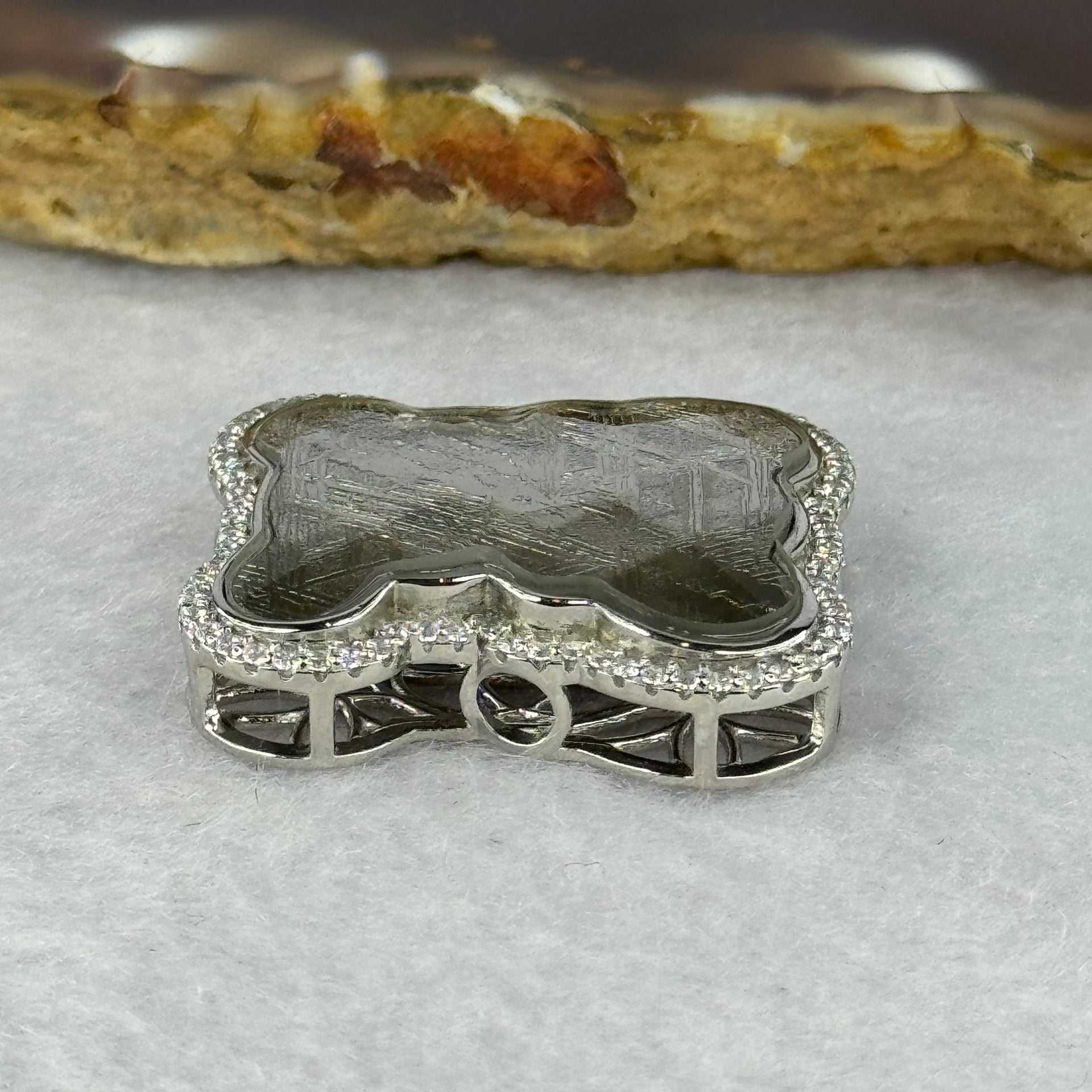 Natural Meteorite Bear Charm in S925 Silver with Crystals For Necklace / Bracelet (Sliver Color) 7.54g 26.2 by 21.4 by 8.5mm - Huangs Jadeite and Jewelry Pte Ltd