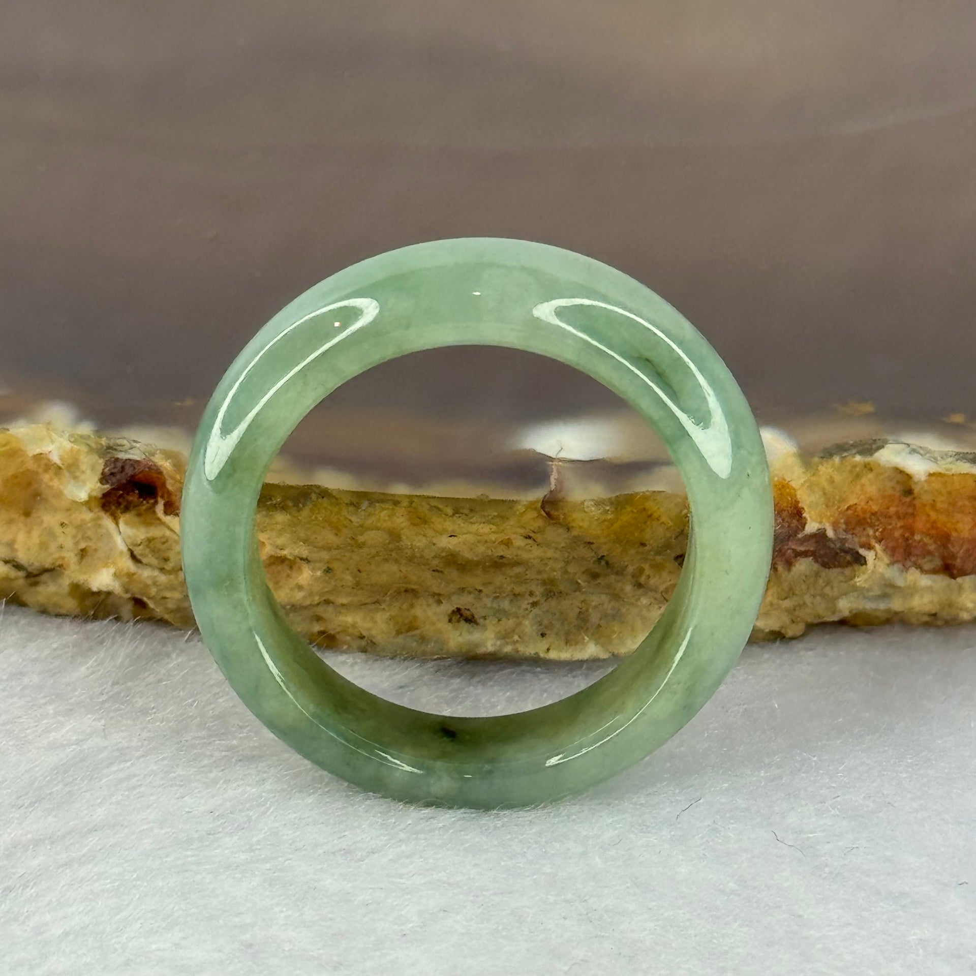 Type A Green Grey Wuji Jadeite Ring 3.90g 6.8 by 3.2mm US8 HK18 - Huangs Jadeite and Jewelry Pte Ltd