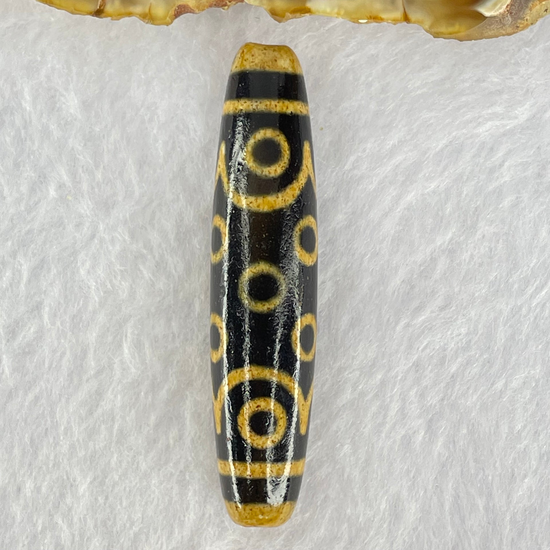 Natural Powerful Tibetan Old Oily Dark and Light Brown Agate 15 Eyes Dzi Bead Heavenly Master (Tian Zhu) 十五眼天诛 14.29g 58.3 by 13.2mm - Huangs Jadeite and Jewelry Pte Ltd