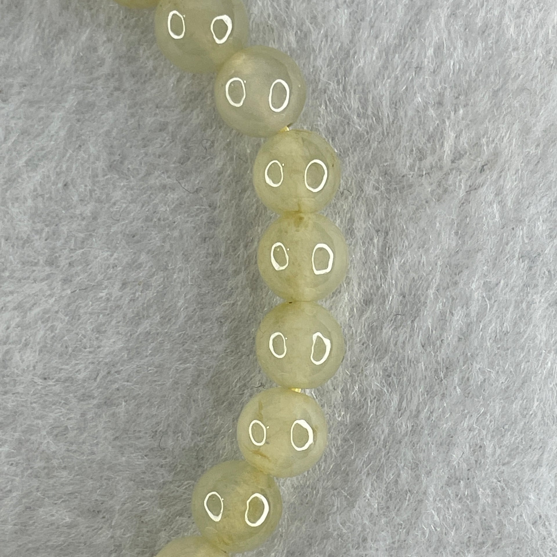 High Grade Natural Type A Semi Icy Light Yellow Jadeite  Beads Bracelet 15.20g 15.5cm 7.2mm 27 Beads - Huangs Jadeite and Jewelry Pte Ltd