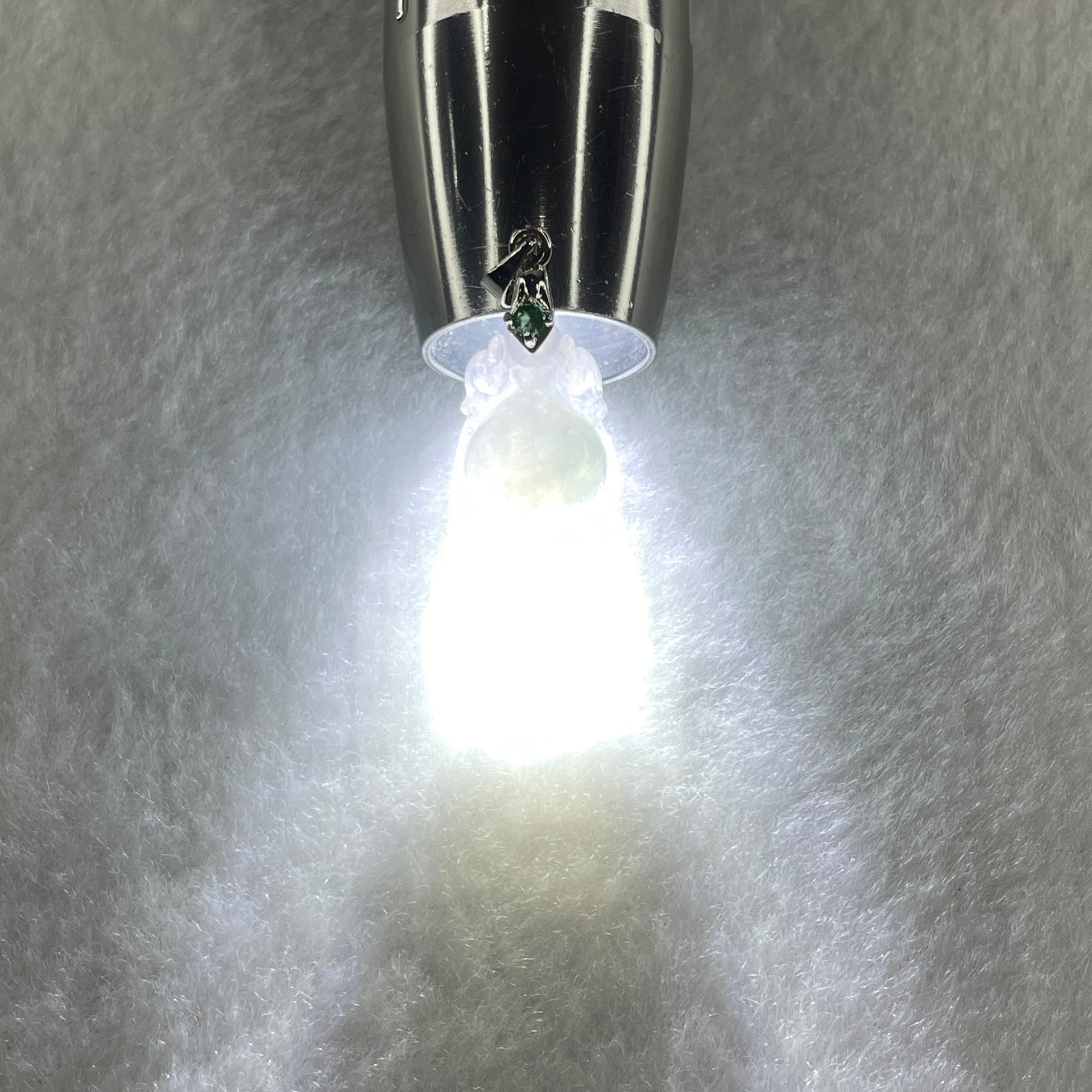 Natural Type A Semi Icy Lavender Jadeite Calabash Hulu Pendant in Stainless Steel Clasp 5.34g 33.6 by 17.8 by 6.2mm - Huangs Jadeite and Jewelry Pte Ltd