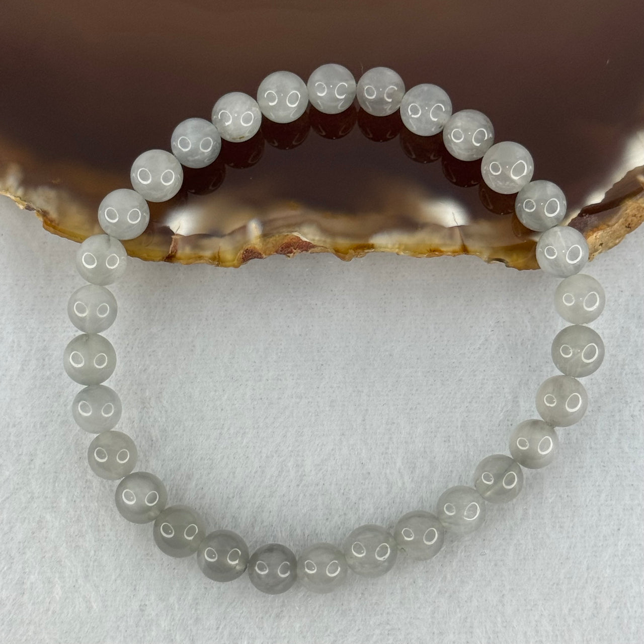 Natural Grey Rabbit Hair Beads Bracelet 9.59g 15.5cm 6.3mm 30 Beads - Huangs Jadeite and Jewelry Pte Ltd