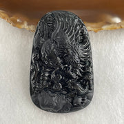 Type A Opaque to Partial Translucent Black Omphacite Jadeite Eagle Fish and Lotus Leaf Pendant 29.55g 60.1 by 38.1 by 8.0mm - Huangs Jadeite and Jewelry Pte Ltd