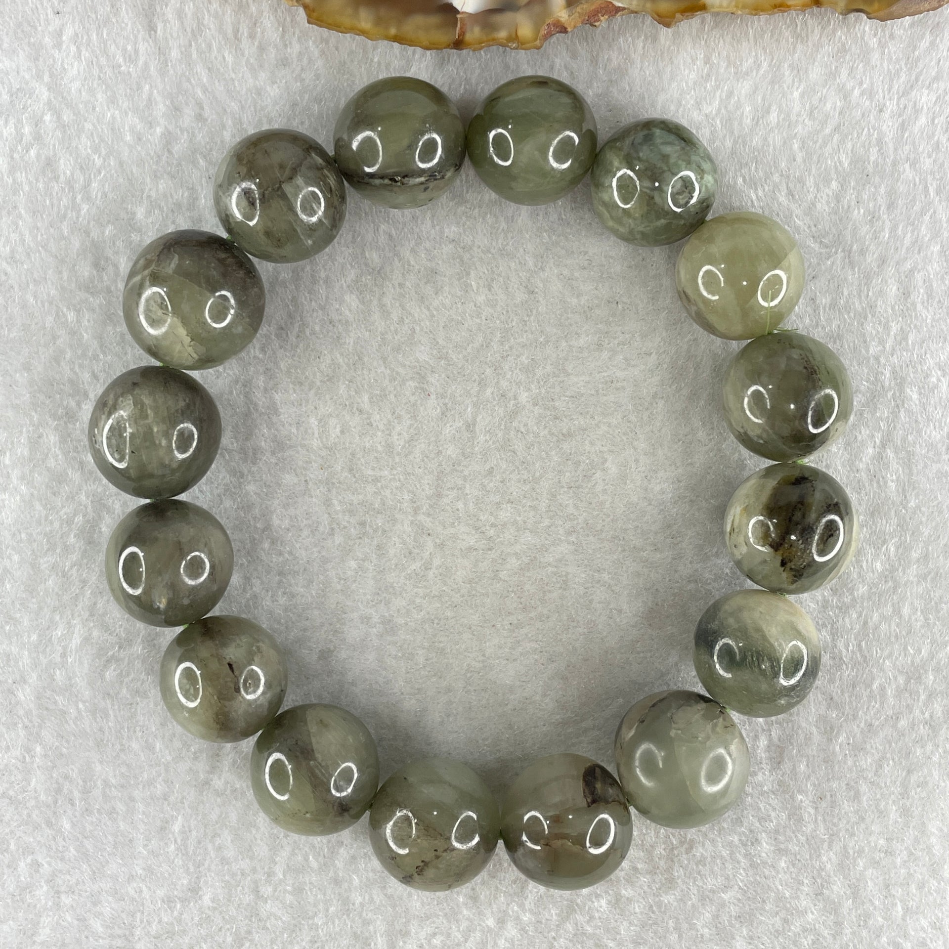 Natural Green Serpentine with Brown Beads Bracelet 53.93g 17.5cm 13.9mm 16Beads - Huangs Jadeite and Jewelry Pte Ltd