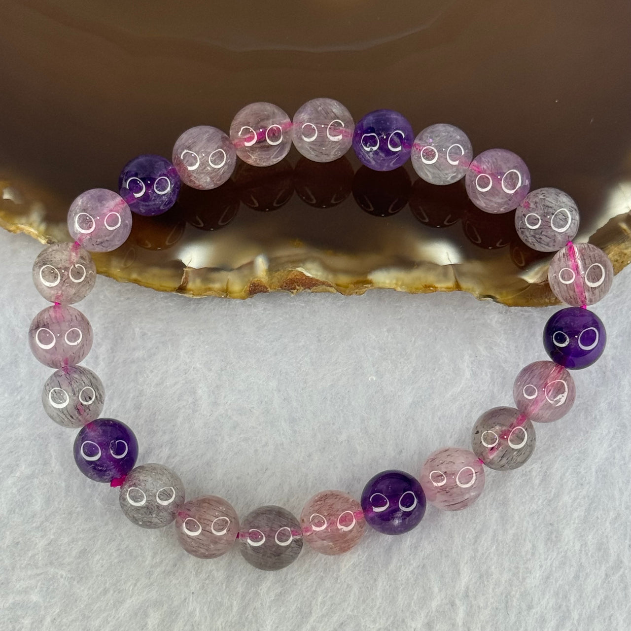 Natural Super 7 Beads Bracelet 17.72g 15.5cm 8.4mm 23 Beads - Huangs Jadeite and Jewelry Pte Ltd