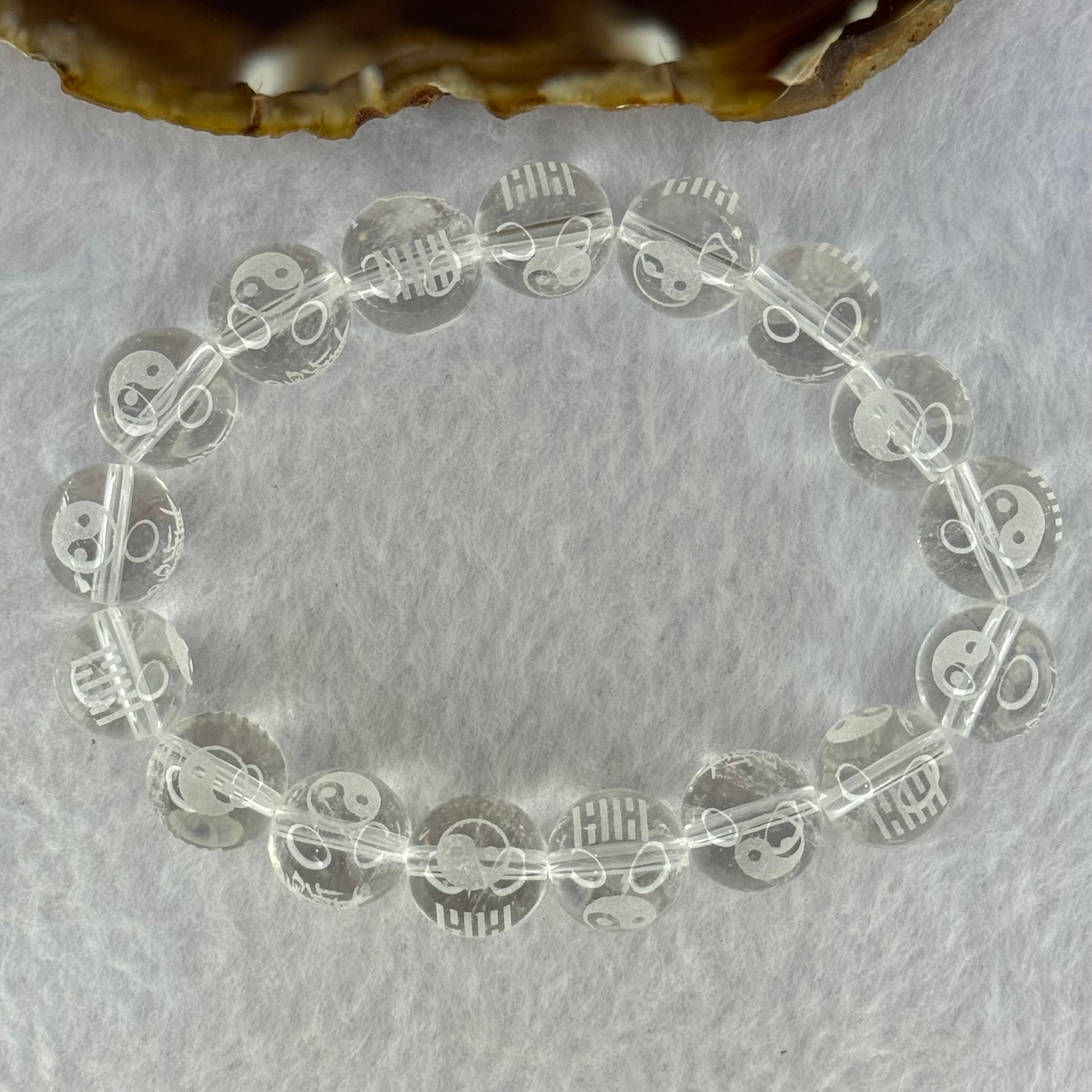 Natural Clear Quartz Beads with Inscription Bracelet 42.26g 17.5cm 12.3mm 17 Beads - Huangs Jadeite and Jewelry Pte Ltd