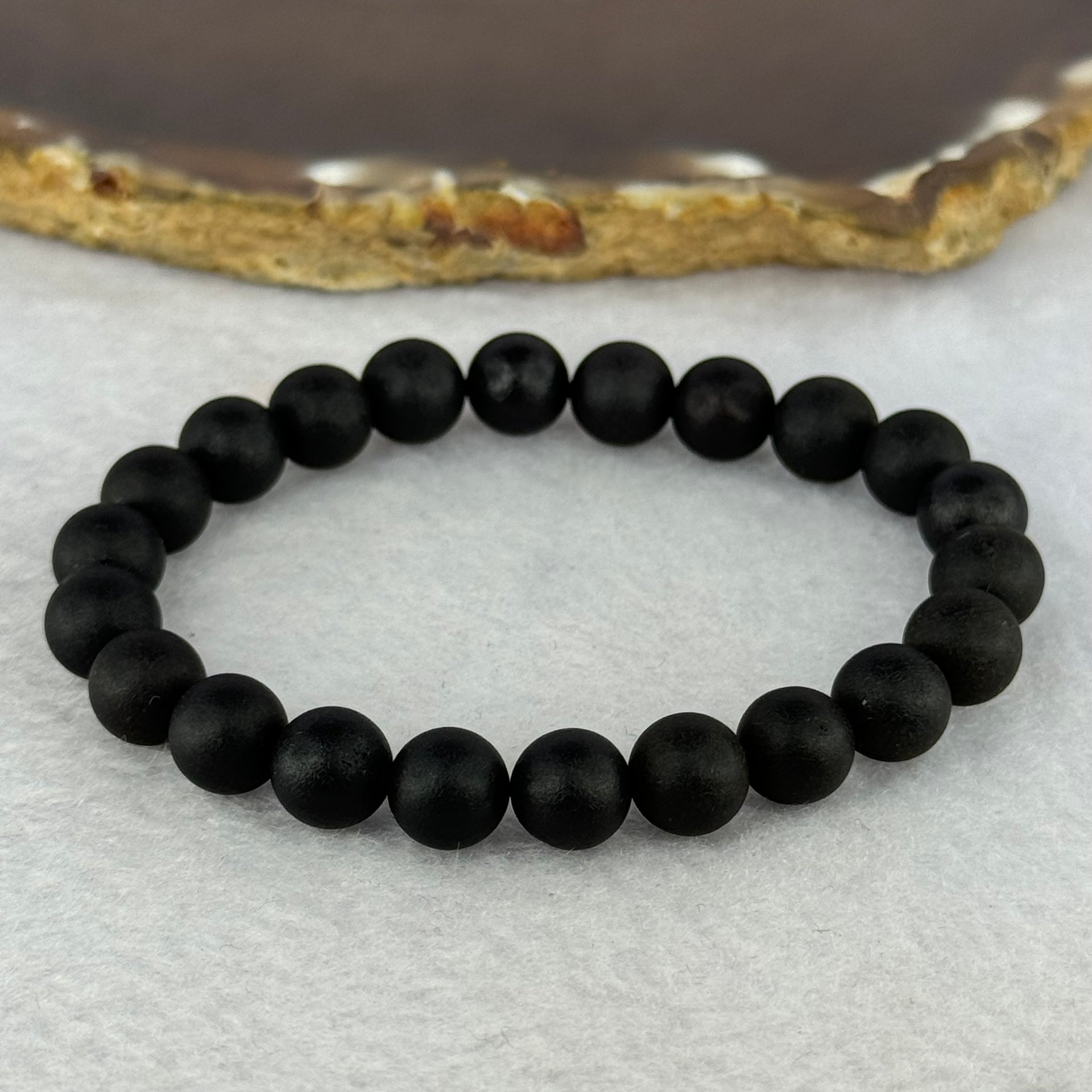 Natural Dark Matt Black Amber Beads Bracelet 天然大黑天翁琥珀手链 6.31g 14.5cm 8.2mm 22 Beads - Huangs Jadeite and Jewelry Pte Ltd